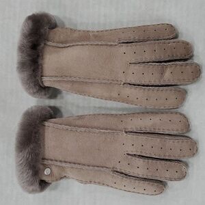 UGG shearling sheepskin gloves women's large stormy gray taupe fur lined